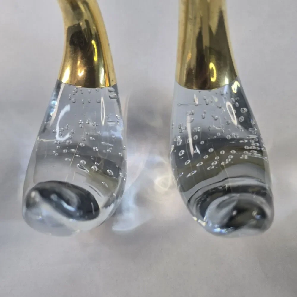 Set of 2 Glass and Brass Swan Figurines Vintage Decoration